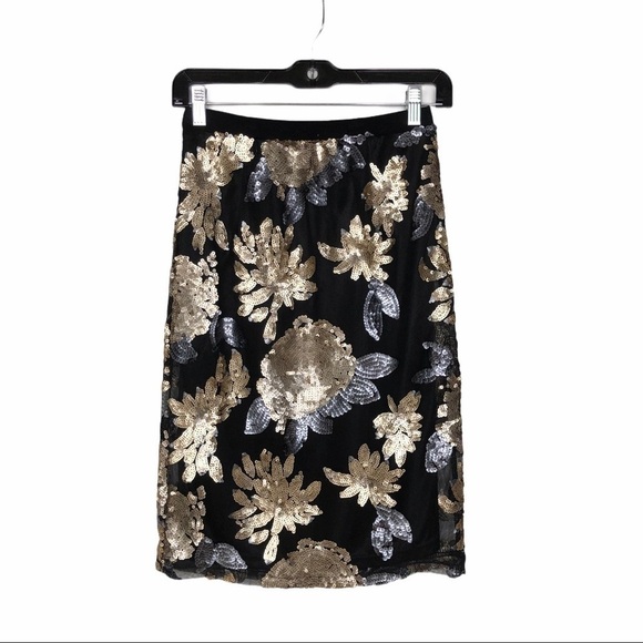 NWT Forever 21 black gold silver sequin midi skirt small - Picture 1 of 11